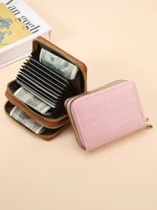 Portacarte da Donna con Protezione RFID Motivo Coccodrillo in Ecopelle Doppia Cerniera Portamonete Mini Portafoglio da Viaggio