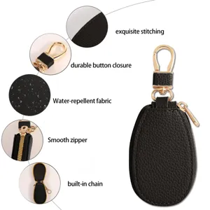 Detail des Leder-Autoschlüsseltaschens mit robustem Reißverschluss und wasserabweisendem Stoff.