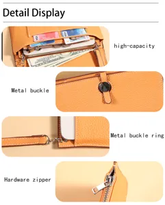 Bolso cruzado de cuero naranja para teléfono con ranuras para tarjetas y hebilla de metal.