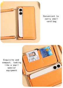 Bolso cruzado de cuero naranja para teléfono con tarjetero, práctico y compacto para uso diario.