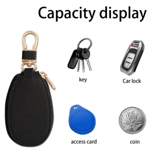 Mini schwarzes Leder Auto Schlüsseletui mit goldener Hardware und Reißverschluss Tasche.