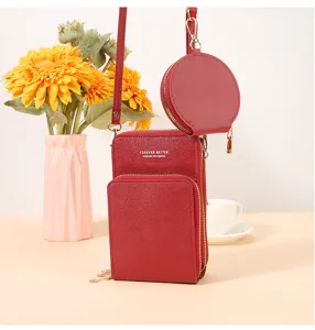Borsa a tracolla per cellulare in due pezzi, borsa minimalista a tinta unita con piccolo borsello.