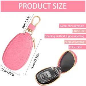 Kleine rosa PU Leder Autoschluessel Tasche Schluesselring mit robustem Metallhaken und Ring