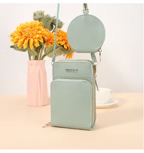 Set borsa a tracolla per telefono verde menta, mini borsa multifunzionale in tinta unita.