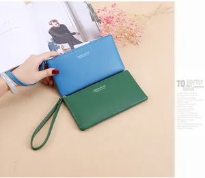 Billetera larga con cremallera para mujer con correa, elegante bolso de mano casual.