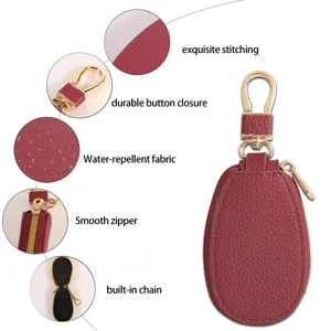 Mini Leder Autoschlüssel Etui mit Reißverschluss, Metallhaken und wasserdichtem Stoff