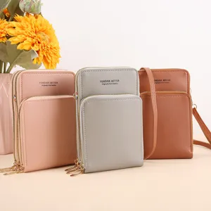 Borsa a tracolla da donna per cellulare, borsa in pelle PU tinta unita con tasche multiple.