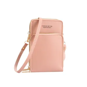 Borsa a tracolla multifunzione in pelle PU rosa da donna con cinturino elegante.