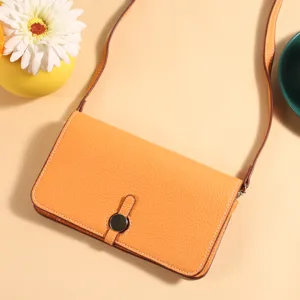 Bolso cruzado de cuero naranja para teléfono, tarjetero multifuncional y billetera.