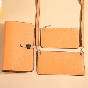 Bolso cruzado multifuncional 3 en 1 para pasaporte y teléfono móvil naranja mujer