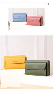 Women's multi-color crossbody wallet, PU leather double zipper shoulder bag with flap.