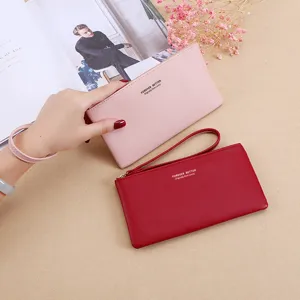 Monedero largo de piel sintética para mujer bolso de mano con cremallera y correa