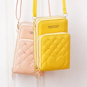 Women crossbody phone bag multi-layer zipper shoulder bag cute quilted design mini handbag