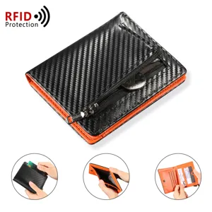 Herren Carbon Faser Portemonnaie mit RFID Schutz, vielen Kartenfächern und Reißverschluss.