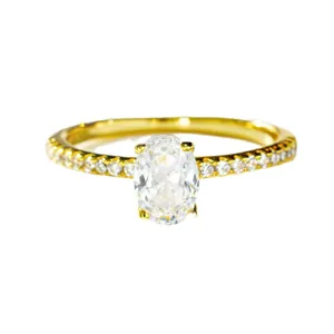 1 Carat Oval Solitaire Ring 18K Gold Plated S925 Silver Luxury Women Jewelry Main Display