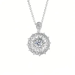 Collana con ciondolo a bussola fiocco di neve in argento S925 con zirconi cubici luminosi.