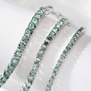 Bracciale tennis in moissanite verde in argento sterling 925, catena scintillante donna.