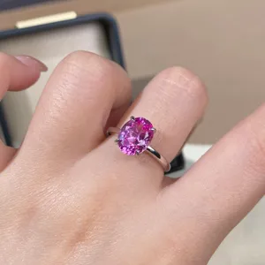 S925 silver pink sapphire oval ring for women, luxury elegant gemstone jewelry design.