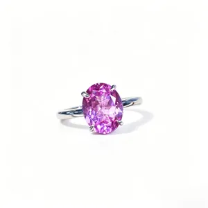 S925 sterling silver oval lab-grown pink sapphire ring elegant luxury women jewelry