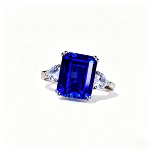 Elegante anello in argento 925 con zaffiro blu reale rettangolare e pietre per donne moda