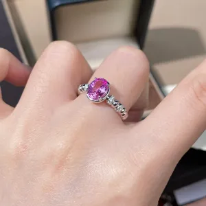 Anello S925 Argento Zaffiro Rosa Niche Design Lusso Pietra Preziosa Gioiello Dettaglio