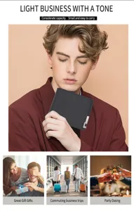 Men short wallet business casual card holder compact portable black leather wallet stylish