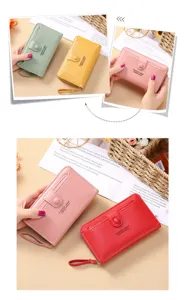 Portefeuille long uni pour femme avec dragonne pochette de mode coréenne détail