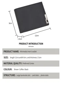 Detail view of minimalist men wallet showing size dimensions, card slots and leather material.