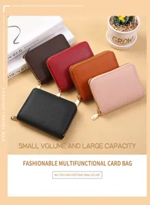 Porte-cartes accordéon en cuir compact avec plusieurs fentes et fermeture éclair pour usage quotidien.