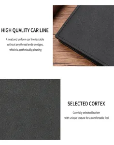 Detailed view of men black leather short wallet showing exquisite stitching and texture.