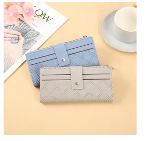Women long wallet PU leather quilted purse with card slots snap closure and zipper pocket stylish