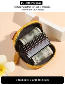 Portefeuille étui de carte accordéon cochon mignon avec plusieurs fentes et fermeture éclair.