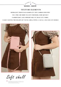 Borsa a tracolla minimalista da donna in pelle PU per telefono con cerniera a più strati.