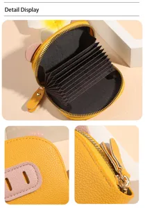 Porte-cartes accordéon mignon en forme de cochon jaune avec multiples fentes et fermeture.