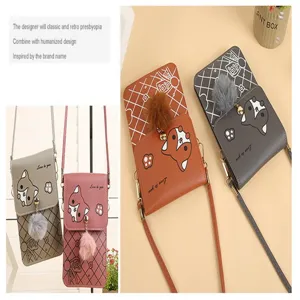 Borsa a Tracolla per Cellulare in Pelle PU Donna Borsa a Spalla con Animali Cartoon e Pompon