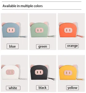 Porte-carte en cuir design cochon de dessin animé mignon porte-monnaie à fermeture éclair multicolore