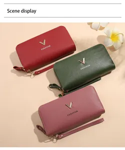 Damen Geldbörse lang Doppelreißverschluss PU Leder Handgelenk Tasche Mode Szenen Display.