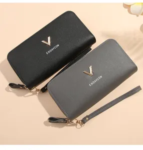 Langes Damen Portemonnaie mit Doppelreißverschluss, minimalistische Handtasche Clutch.