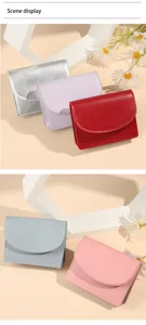 Minimalistische effen kleine portemonnee PU leer schattige kaarthouder kleurrijke stijl