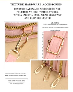 Borsa a tracolla rosa da donna mini borsa telefono moda con dettagli di zip metalliche oro.