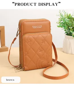 Borsa a tracolla marrone con tripla cerniera e mini borsa alla moda per donne uso quotidiano.