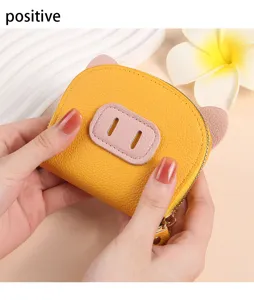 Portefeuille miniature mignon forme de cochon pour femme, porte-monnaie zippé jaune et étui cartes.