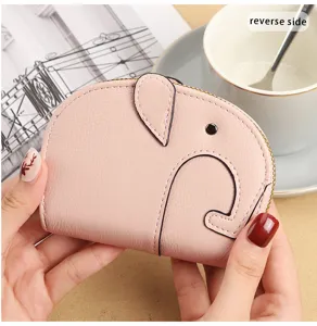 Roze schattige olifant PU lederen kaartenhouder, multifunctionele kleine portemonnee voor dames.