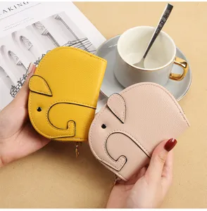 Schattig olifant design PU lederen kaartenhouder, multifunctionele rits portemonnee voor dames.