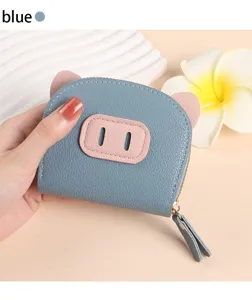 Portefeuille zippé et porte-cartes mignon motif cochon de dessin animé pour un usage quotidien.