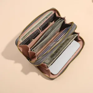 Damen Doppelt Reißverschluss Lange Geldbörse Große Kapazität PU Leder Handy Tasche Etui.