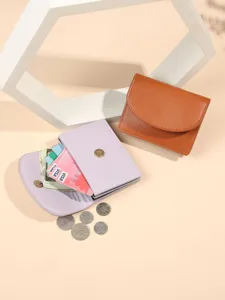 Minimalistische effen PU lederen kaartenetui portemonnee met drukknoop, stijlvol en chic.