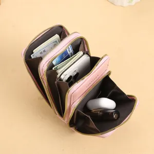 Borsa a tracolla rosa a più scomparti per donne, elegante mini borsa in ecopelle con zip.