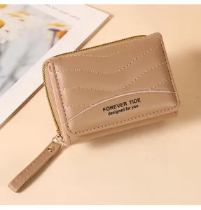 Koreaanse minimalistische dames portemonnee, PU lederen rits kaarthouder etui voor dagelijks gebruik.