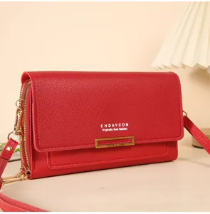 Sac bandoulière multifonctionnel rouge portefeuille en cuir élégant pour femmes